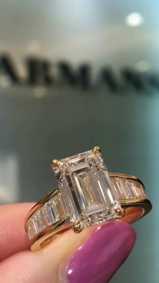 4.00CT Moissanite Engagement Ring for her, Emerald Cut anniversary Ring in 14k Solid Gold, Emerald Solitaire Gold Promise Ring for women . image 5