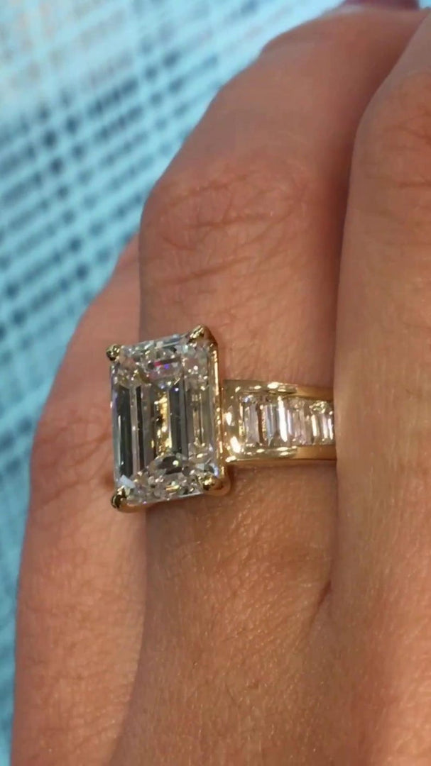 4.00CT Moissanite Engagement Ring for her, Emerald Cut anniversary Ring in 14k Solid Gold, Emerald Solitaire Gold Promise Ring for women . image 6