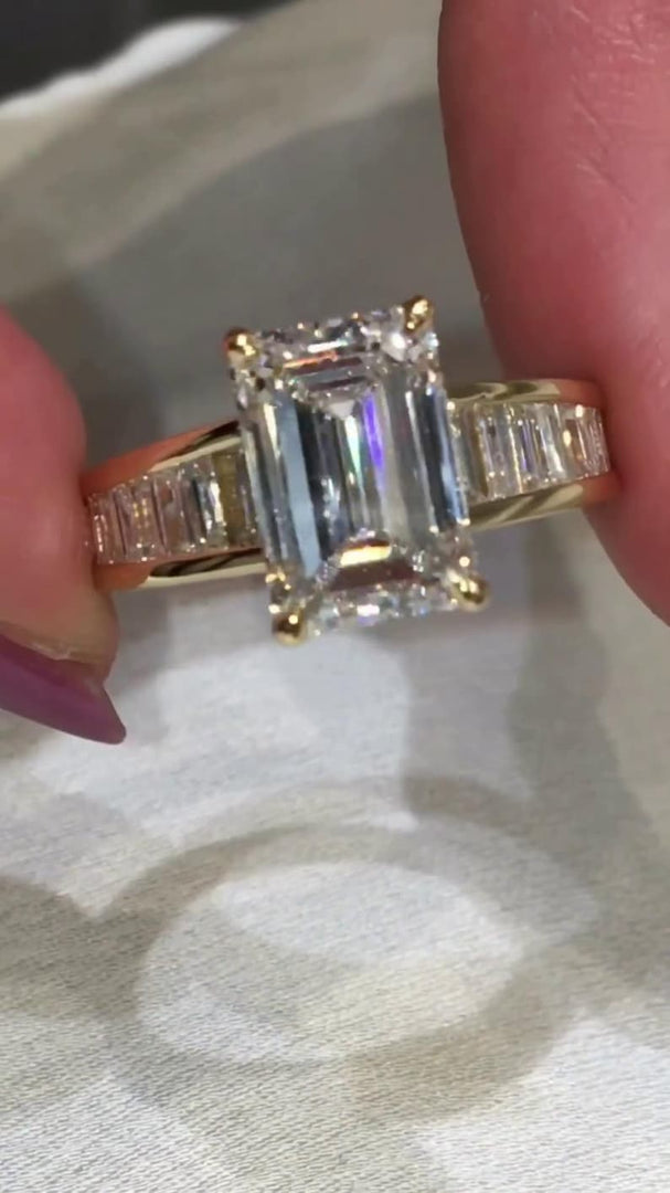 4.00CT Moissanite Engagement Ring for her, Emerald Cut anniversary Ring in 14k Solid Gold, Emerald Solitaire Gold Promise Ring for women . image 9
