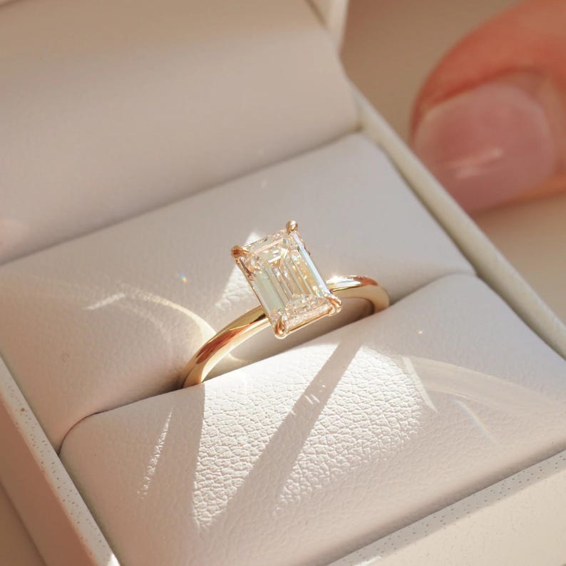 1.53 Ct Emerald Cut Moissanite Engagement Ring, Emerald Cut Ring, Moissanite Engagement Ring, Solitaire Emerald Cut Ring image 5