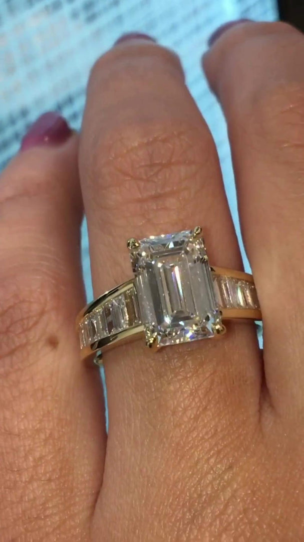 4.00CT Moissanite Engagement Ring for her, Emerald Cut anniversary Ring in 14k Solid Gold, Emerald Solitaire Gold Promise Ring for women . image 7