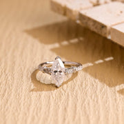 Solid Gold Marquise Cut Moissanite Engagement Ring, Half Pave Bridal Ring, Valentine's Day/ Anniversary/ Birthday Gift for Woman, Wife image 1