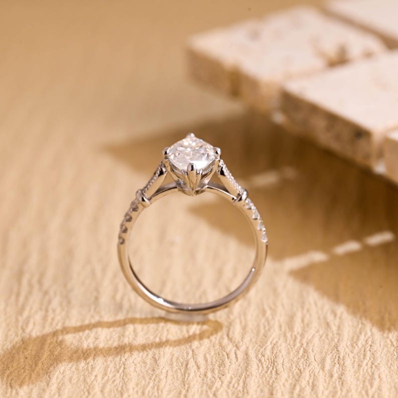 Solid Gold Marquise Cut Moissanite Engagement Ring, Half Pave Bridal Ring, Valentine's Day/ Anniversary/ Birthday Gift for Woman, Wife image 7