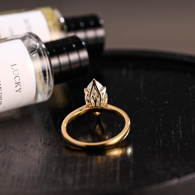 Tulip Set Marquise Cut Moissanite Engagement Ring, Cathedral Setting Wedding Ring, Marquise Affordable Engagement Ring, Anniversary Ring image 4