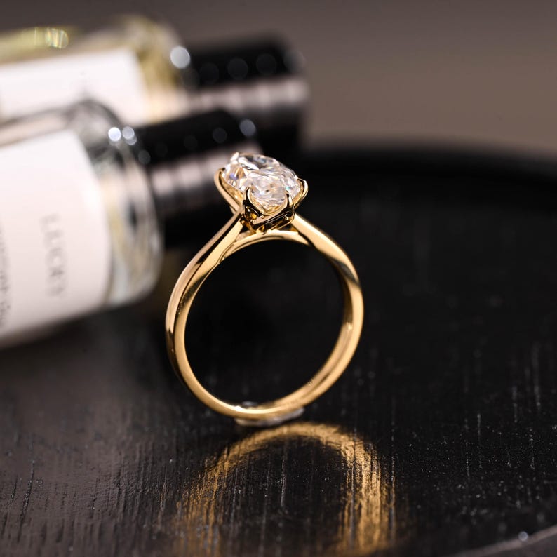 Tulip Set Marquise Cut Moissanite Engagement Ring, Cathedral Setting Wedding Ring, Marquise Affordable Engagement Ring, Anniversary Ring image 6