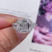 Asscher 5.40tcw Lab Diamond Ring | Trapezoid Side Stones | Three Stone | IGI Certified image 1