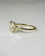 Load image into Gallery viewer, 1.60 carat cushion cut lab grown diamond three stone ring in a double claw mount with sculpted dome shank. A classic forever engagement or promise ring, ideal as an anniversary or birthday gift for her—crafted with sustainable brilliance and refined style.