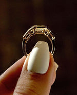 Load image into Gallery viewer, Asscher 3.0tcw lab grown diamond full bezel engagement ring accented with side stones. IGI certified for trusted origins, this wedding ring doubles as a timeless forever ring, celebrating a modern love story with clean lines and ethical craftsmanship.