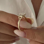 Load image into Gallery viewer, 3 Carat Emerald Cut E VVS2 Lab Grown Diamond Bezel Set Solitaire Ring / Art Deco Emerald Diamond Ring / 14k Gold Cathedral Engagement Ring image 4