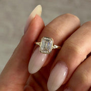 3 Carat Emerald Cut E VVS2 Lab Grown Diamond Bezel Set Solitaire Ring / Art Deco Emerald Diamond Ring / 14k Gold Cathedral Engagement Ring image 8