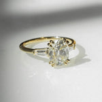 Load image into Gallery viewer, Cushion cut 1.60ct lab grown diamond engagement ring featuring a double claw three stone setting and bold dome shank design. A forever classic ring perfect for anniversaries or birthdays, this ethically crafted diamond ring for her offers timeless beauty and modern elegance.