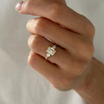 Load image into Gallery viewer, 1.5 Carat Emerald Cut E VVS2 Lab Grown Diamond Three Stone Ring / 1.8 Carat Total / Emerald and Pear Cut 3 Stone Ring / Trilogy Ring / Triad image 4