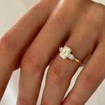 Load image into Gallery viewer, 1.5 Carat Emerald Cut E VVS2 Lab Grown Diamond Three Stone Ring / 1.8 Carat Total / Emerald and Pear Cut 3 Stone Ring / Trilogy Ring / Triad image 8