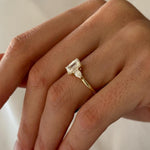 Load image into Gallery viewer, 1.5 Carat Emerald Cut E VVS2 Lab Grown Diamond Three Stone Ring / 1.8 Carat Total / Emerald and Pear Cut 3 Stone Ring / Trilogy Ring / Triad image 7