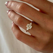 1.5 Carat Emerald Cut E VVS2 Lab Grown Diamond Three Stone Ring / 1.8 Carat Total / Emerald and Pear Cut 3 Stone Ring / Trilogy Ring / Triad image 2