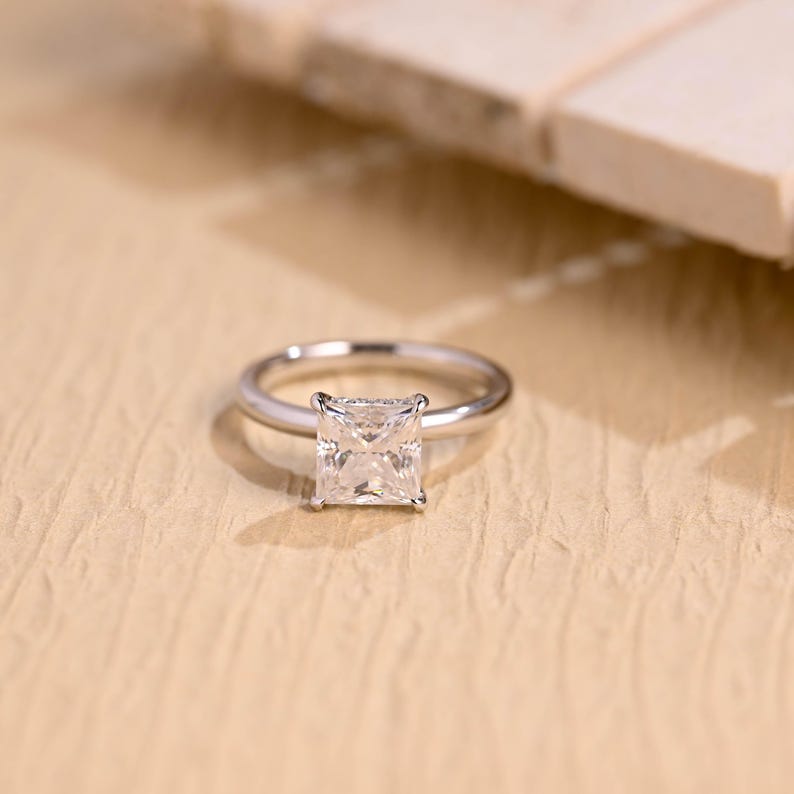 Princess Cut Moissanite Engagement Ring in Solid Gold with Hidden Halo, ZL151 image 6