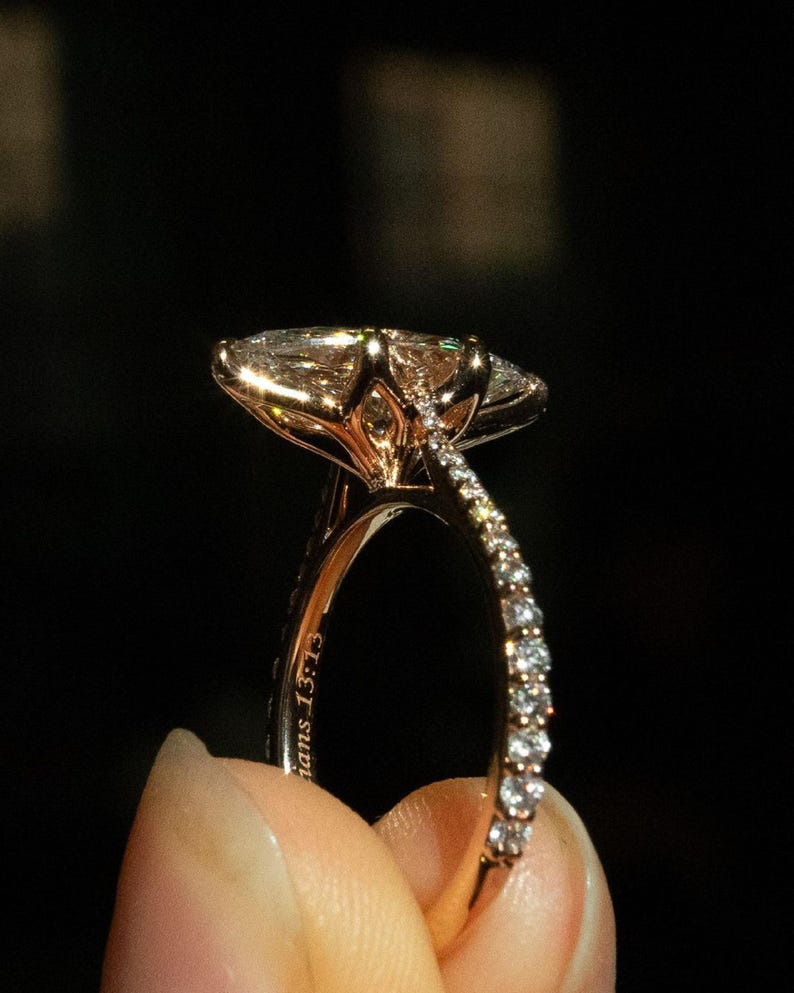 14k Solid Yellow Gold Engagement Ring,2.25 CT Marquise Cut Moissanite,6 Claw Prongs,Lovely Petal Setting,1.8 MM Cathedral Band,Trends Setter image 3