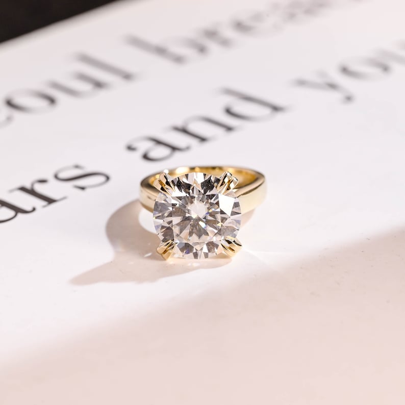 Solid Gold 3mm Band Round Moissanite Engagement Ring, Aniversary Gift for Her, RS-0327-6-A image 5