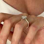 UNIQUE 2 Carat Cushion Lab Grown Diamond Hidden Halo Engagement Ring , Side Pave Diamonds Shank , Two Tone Proposal Ring , D VVS2 IGI Cert image 1