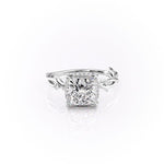 Load image into Gallery viewer, 2CT princess hidden-halo solitaire, leaf vine band, solid gold, lab-grown or moissanite image 7