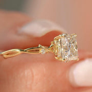 2CT princess hidden-halo solitaire, leaf vine band, solid gold, lab-grown or moissanite image 1
