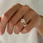 Load image into Gallery viewer, 1.5 Carat Emerald Cut E VVS2 Lab Grown Diamond Three Stone Ring / 1.8 Carat Total / Emerald and Pear Cut 3 Stone Ring / Trilogy Ring / Triad image 3