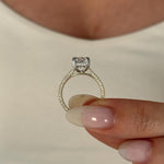 Load image into Gallery viewer, UNIQUE 2 Carat Cushion Lab Grown Diamond Hidden Halo Engagement Ring , Side Pave Diamonds Shank , Two Tone Proposal Ring , D VVS2 IGI Cert image 9