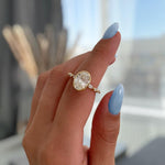 Load image into Gallery viewer, 3.00 Ct Lab-Grown Diamond Oval Engagement Ring: Gold Bezel Set with Marquise Accents image 1