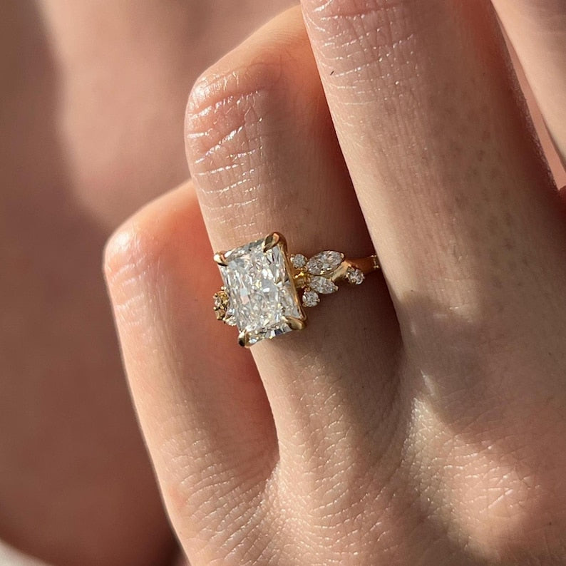 2 Carat Radiant Lab Grown Diamond Nature Inspired Ring / Radiant Twig Lab Diamond Ring / 18k gold Leaf and Branch Ring / Unique Nature Ring image 5