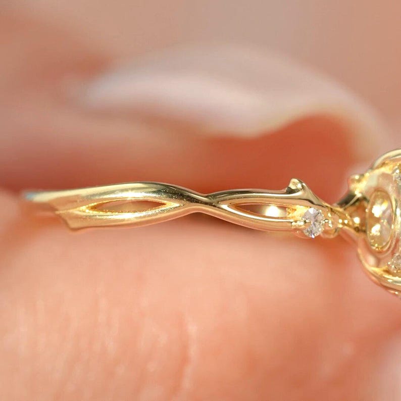 2CT princess hidden-halo solitaire, leaf vine band, solid gold, lab-grown or moissanite image 5