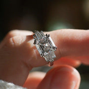4.50tcw Asscher cut lab grown diamond engagement ring with a secure double prong setting, IGI certified for ethical brilliance. A timeless anniversary ring or forever classic piece, crafted to celebrate true love.