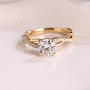 Solid Gold Twisted Band Round Cut Moissanite Engagement Ring, Infinity Promise Ring, Dainty Proposal Ring, Anniversary Gifts for Women Wife image 1