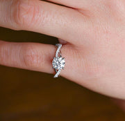 Solid Gold Twisted Band Round Cut Moissanite Engagement Ring, Infinity Promise Ring, Dainty Proposal Ring, Anniversary Gifts for Women Wife image 2