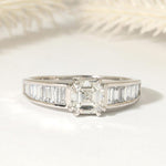 Load image into Gallery viewer, Asscher &amp; Baguette Lab Grown Diamond Engagement Ring, 14K Gold image 1