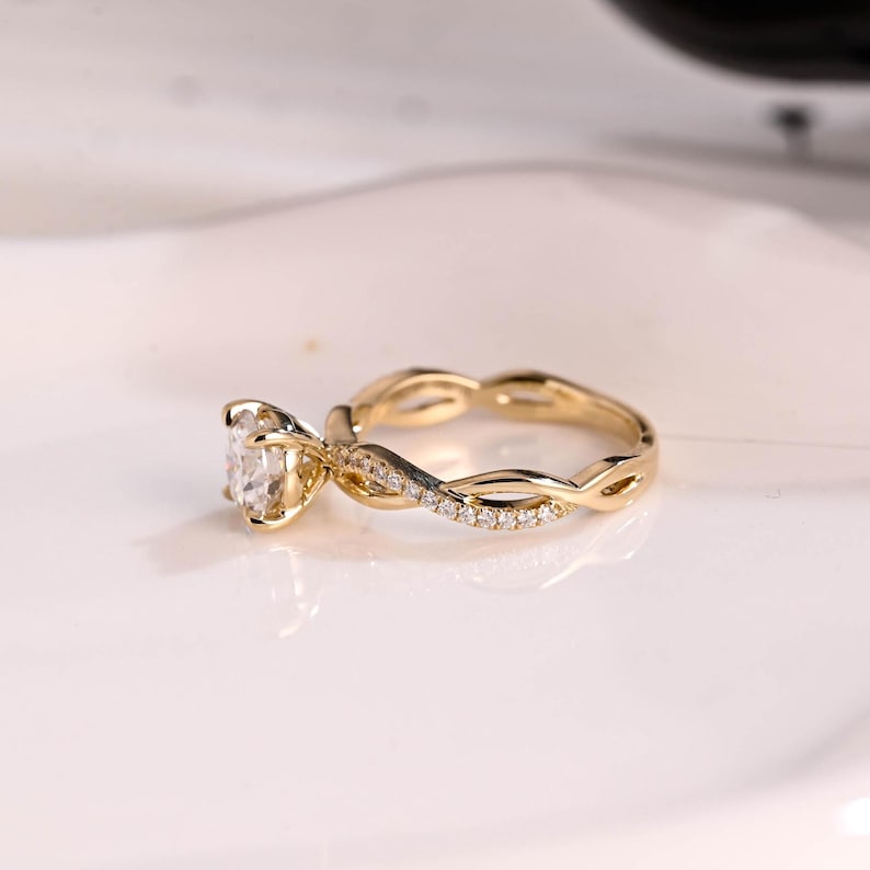 Solid Gold Twisted Band Round Cut Moissanite Engagement Ring, Infinity Promise Ring, Dainty Proposal Ring, Anniversary Gifts for Women Wife image 5