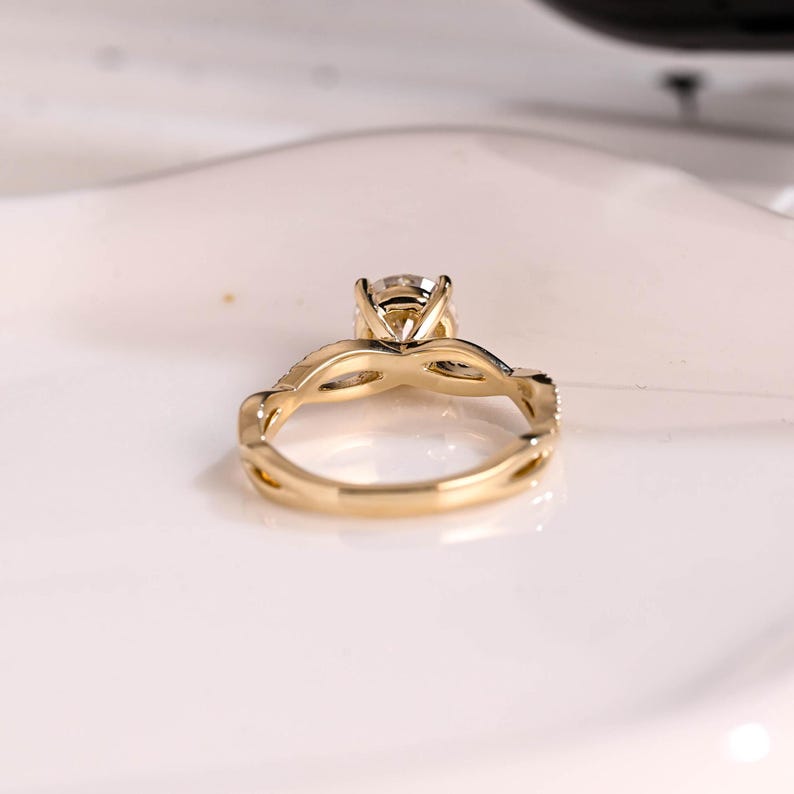 Solid Gold Twisted Band Round Cut Moissanite Engagement Ring, Infinity Promise Ring, Dainty Proposal Ring, Anniversary Gifts for Women Wife image 6
