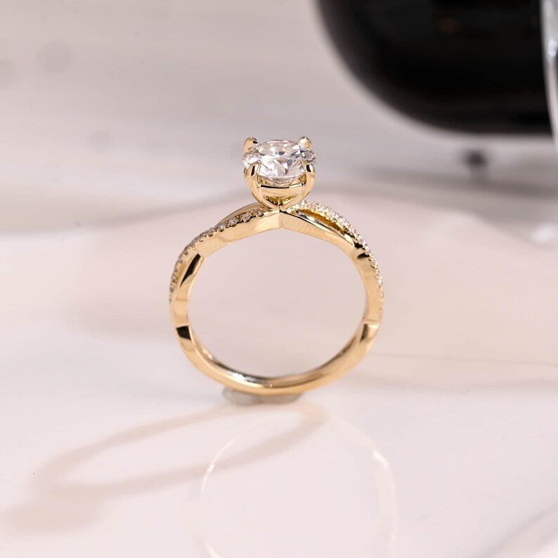 Solid Gold Twisted Band Round Cut Moissanite Engagement Ring, Infinity Promise Ring, Dainty Proposal Ring, Anniversary Gifts for Women Wife image 9
