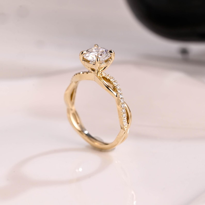 Solid Gold Twisted Band Round Cut Moissanite Engagement Ring, Infinity Promise Ring, Dainty Proposal Ring, Anniversary Gifts for Women Wife image 10