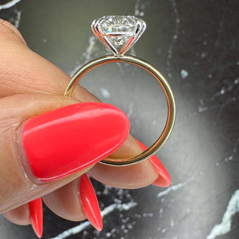 Two Tone Oval Cut 4 carat E Color VVS2 Clarity IGI Certified Oval Excellent Cut Lab Grown Diamond Solitaire Engagement Ring 14k Gold image 3