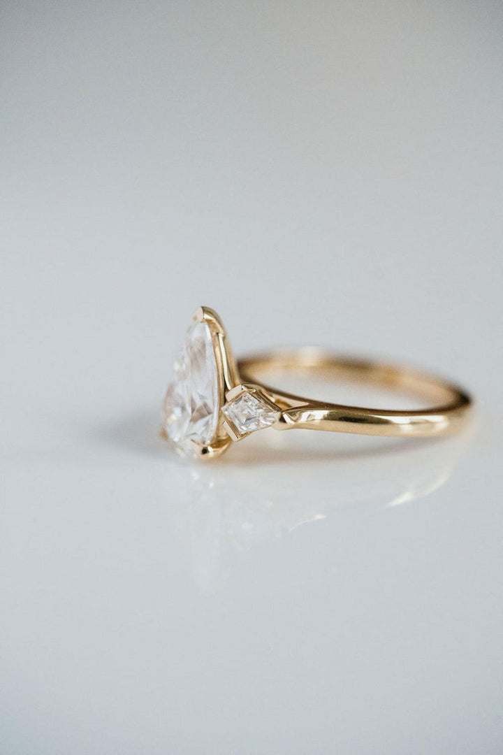 Pear Cut Moissanite Engagement Ring: Three Stone 925 Sterling Silver image 3