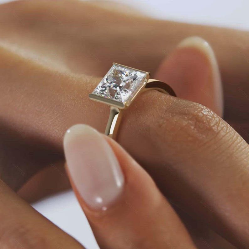 Forever One Ring, Single Diamond Ring, Low Profile Ring, Only You Love Ring, Square Cut Ring, Fake Diamond Rings, Bridal Ring