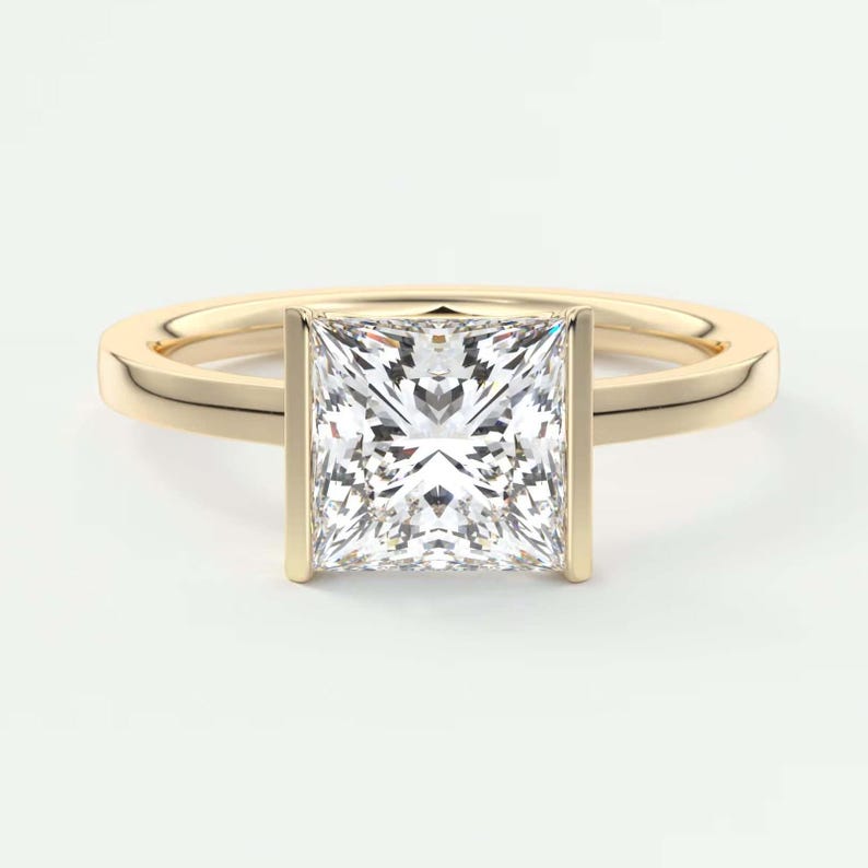 Princess cut, moissanite ring, minimalist ring, half bezel ring, 2ct diamond ring, bridal ring, bezel set princess