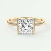 Princess cut, moissanite ring, minimalist ring, half bezel ring, 2ct diamond ring, bridal ring, bezel set princess