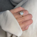 Load image into Gallery viewer, 3 Carat Emerald Cut Lab Grown Diamond Engagement Ring | 14K Gold Bezel | IGI Certified image 4