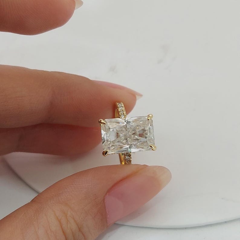 Radiant Cut Moissanite Engagement Ring, Radiant Cut Engagement Ring, Radiant Cut Solitaire, 5 Ct Radiant Cut, Solitaire Promise Ring. image 5