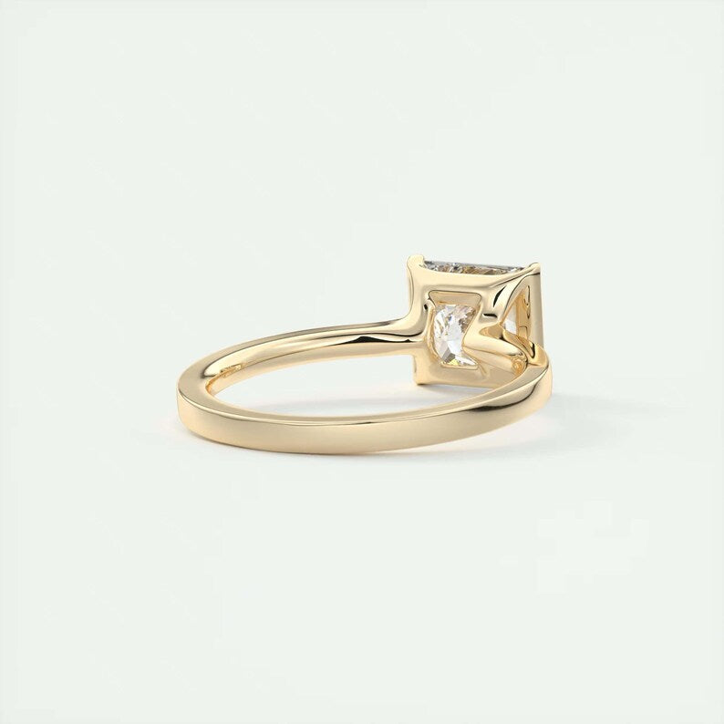 Princess Cut Ring, Moissanite Ring, Solitaire Ring, Half Bezel Set Ring, Engagement Ring, Square Diamond Ring