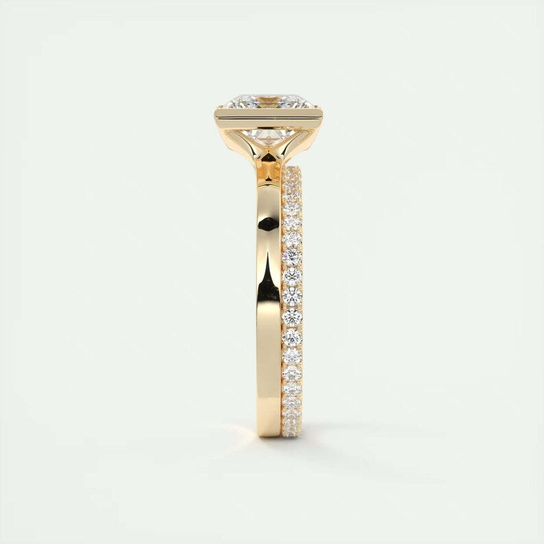 Anniversary Gift, White Topaz Ring, Stackable Ring, Promise Ring, Bar Setting Ring, 14K Gold Dainty Ring, Comfort Fit Band