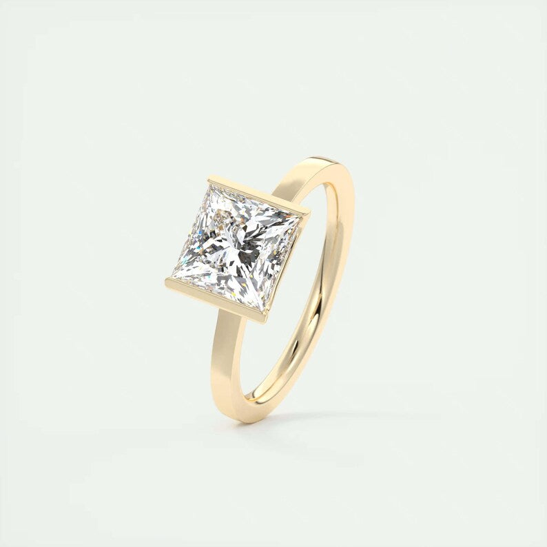 Engagement Ring, Moissanite Ring, 10k Solitaire Ring, 2 Carat Diamond, Bezel Setting Ring,