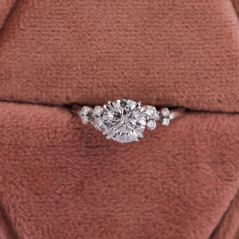 Lab Grown 1.0-3.0 CT Round Diamond 14K White Gold Cluster Engagement Ring image 8