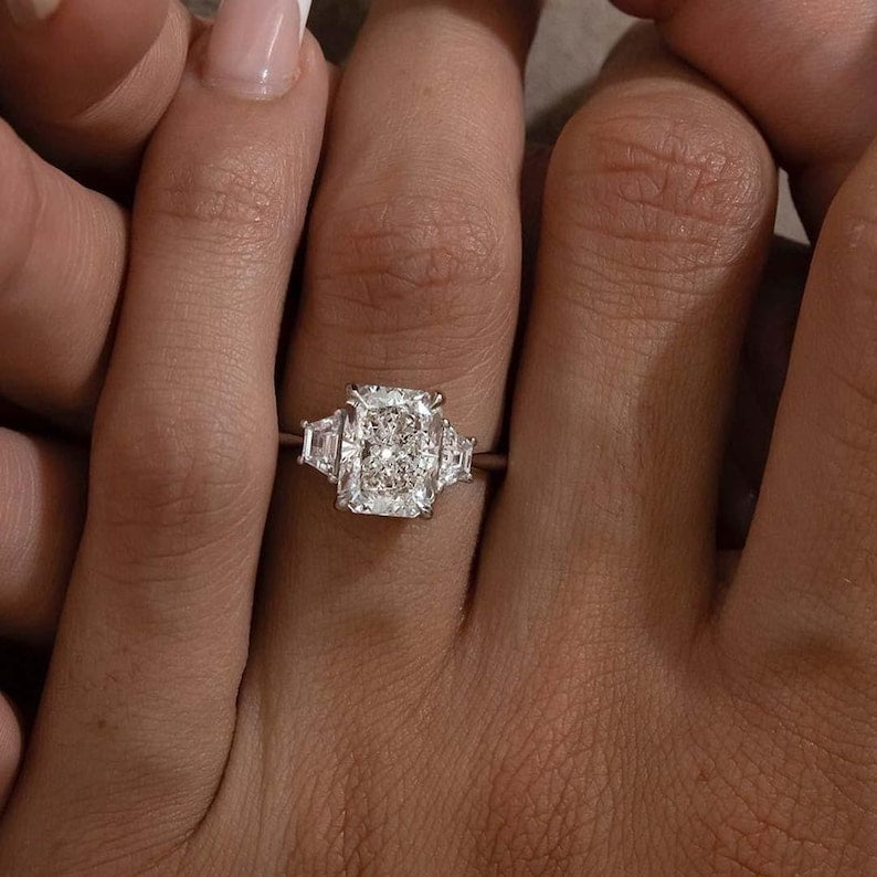 Radiant Cut Lab Created Diamond Three Stone Ring 1–3 CT IGI Certified Anniversary Wedding Ring for Her image 5